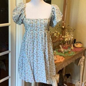 BeBop Blue Puff Sleeve Mini Sundress